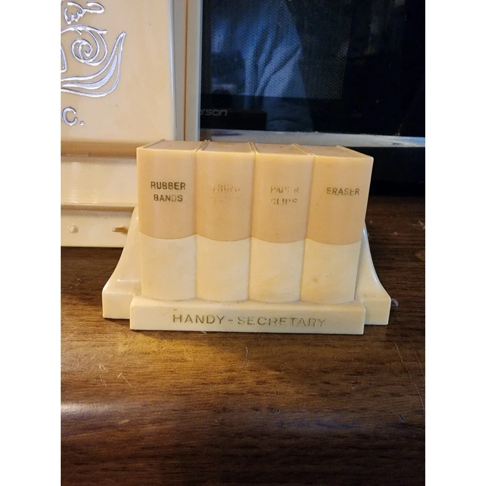 Set Of 2 Vintage Celluloid Office Organizers Handy-Secretary & Fesco Mail Sorter